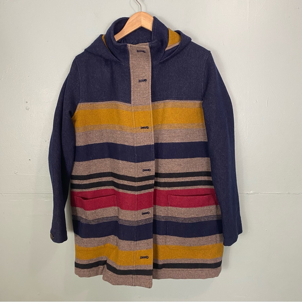 Pendleton‎ Camp Stripe Wool Navy Blue Parka Large - Picture 2 of 11